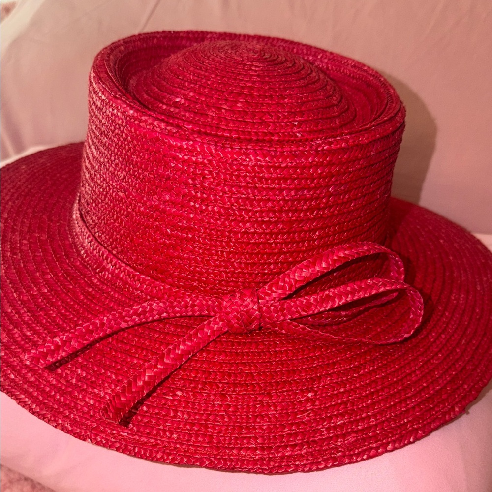 BETMAR Wine Red Braided Straw Hat with Bow Trim - Picture 4 of 14